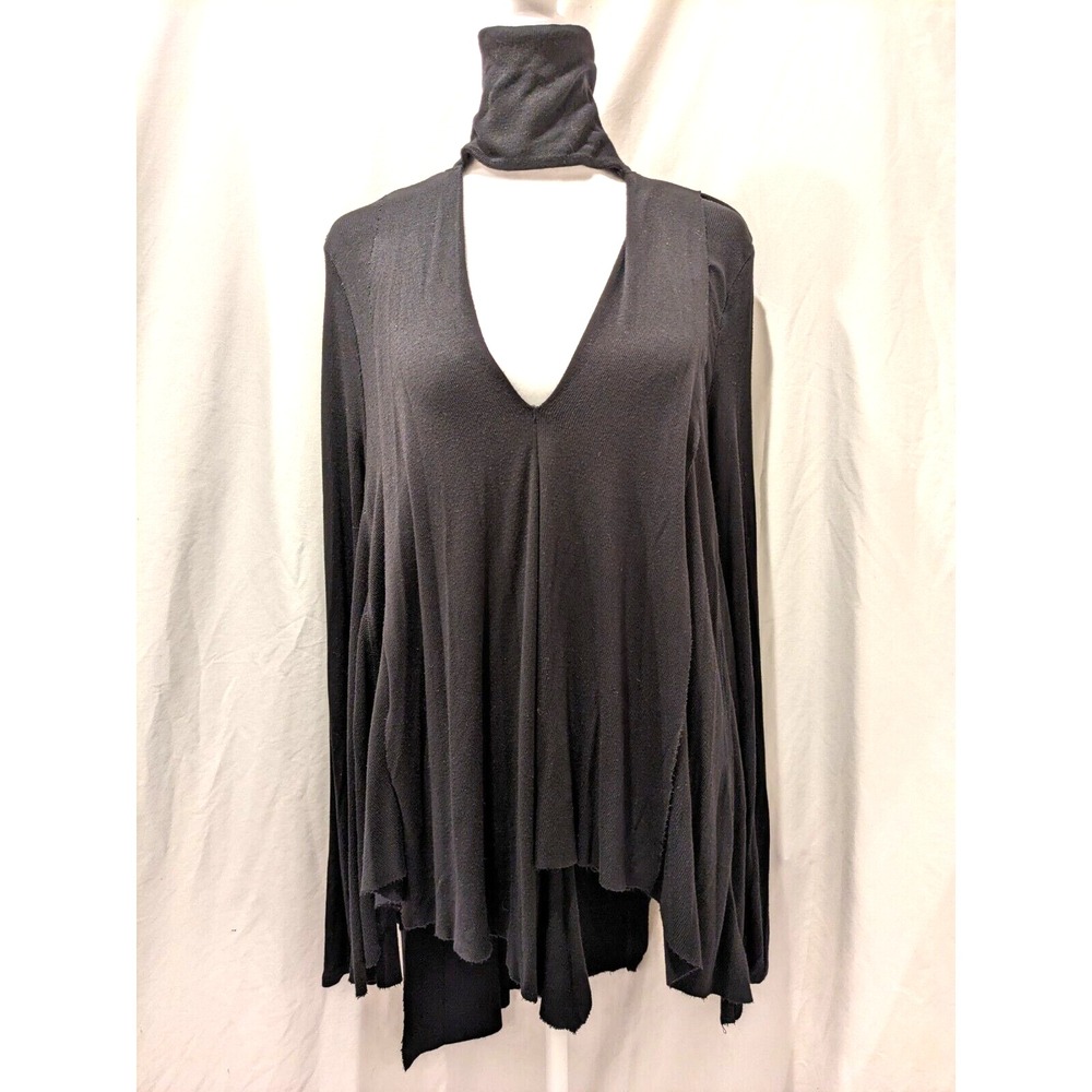 Free People Uptown Turtleneck/Choker V-Neck Tunic Womens Sz: Small Black Layered